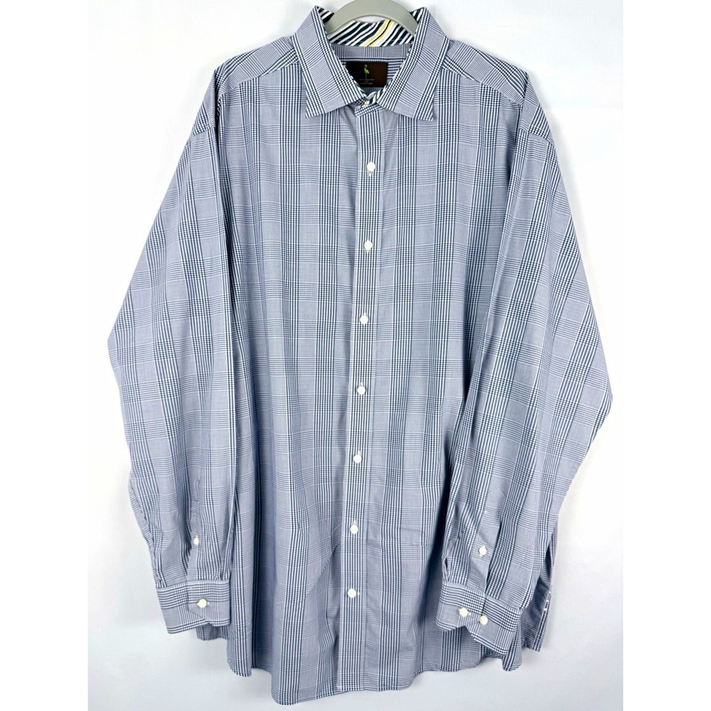 TailorByrd Men's 2XLT Navy White Check Button Down Shirt Long Sleeve Tall